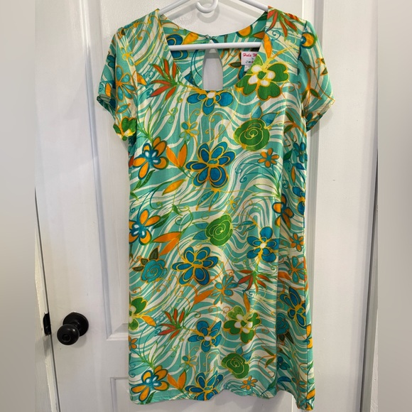 Vintage Hula Moon by Jams World Peace Flower Aqua Floral Hawaiian Dress Small - Picture 1 of 5